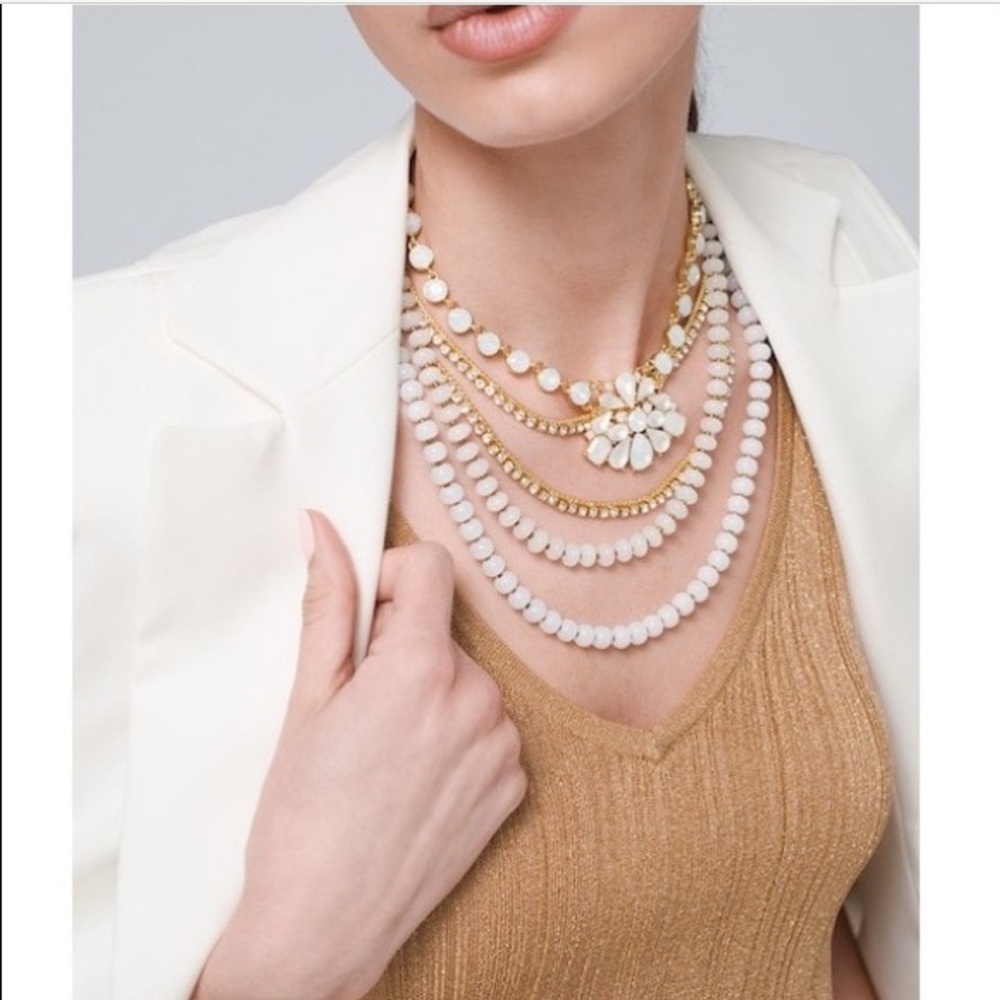 WHBM CONVERTIBLE BEACH & RHINESTONE MULTI-ROW NECKLACE